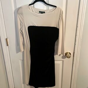 Women’s Ralph Lauren, black and white 3/4 sleeve dress. Size 12.